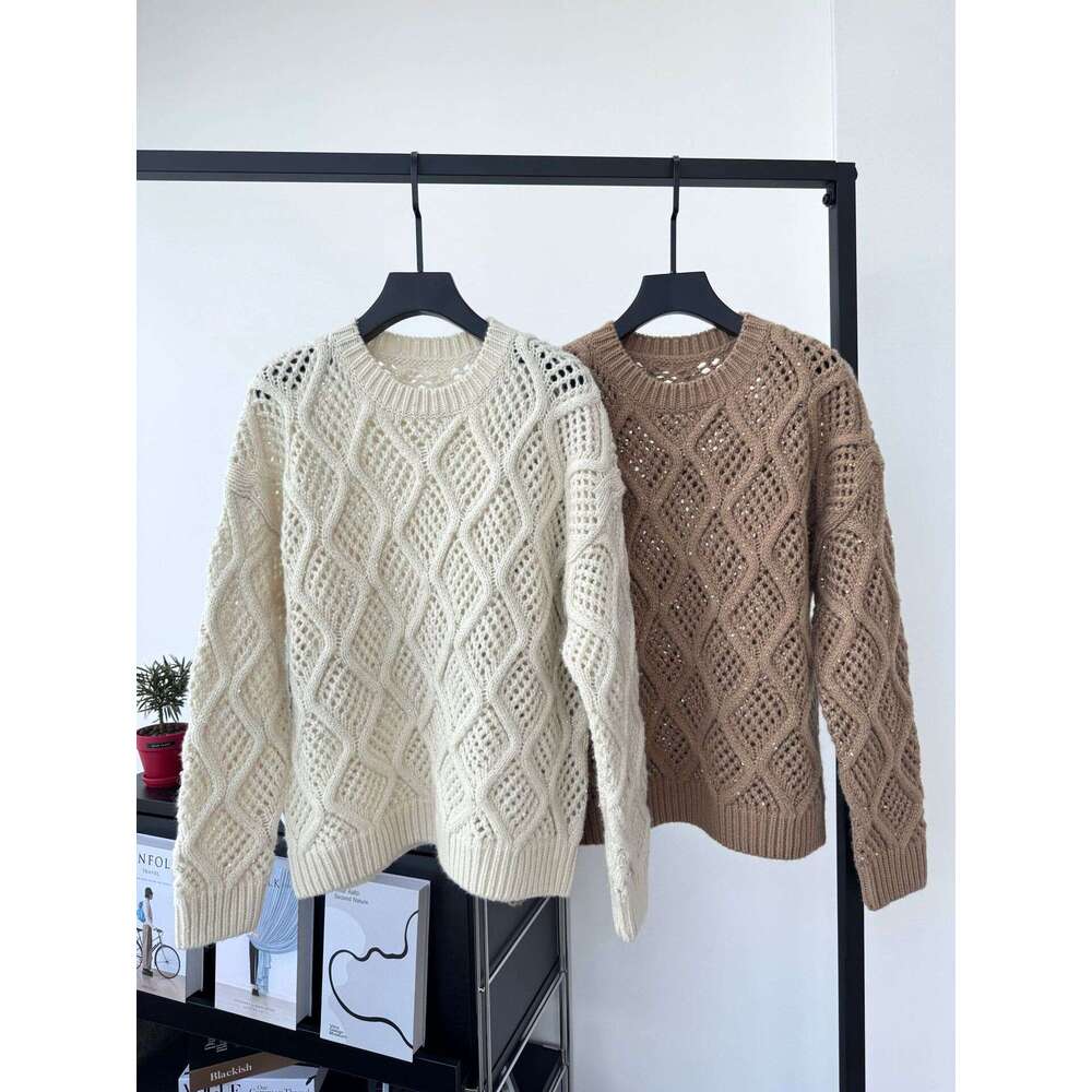 Naizaiga 100 Merino Wool O-Neck Long Sleeve Paillette White Camel Loose 2024 Autumn Women Pullover Girl Sweaters Sm3