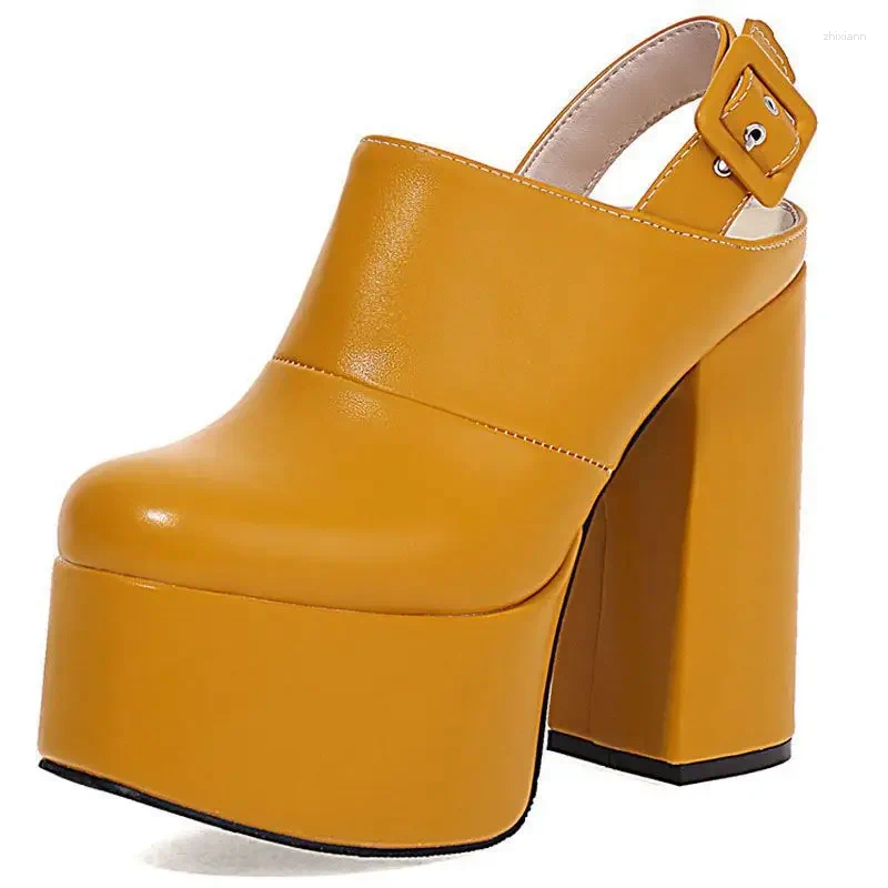 Sandals Sexy Platform Thick High-Heeled Round Toe Back Strap Buckle Shallow Pumps Large Size New Model Catwalk Pole Dancer Shoes