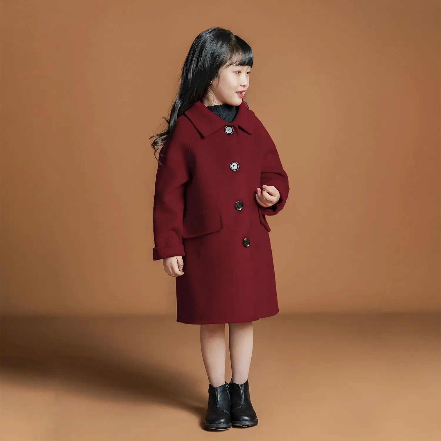 Girls Wool Coats Cute Outwear Kids Wool Jackets Teenager Long Overcoat Casual Winter Clothes for Girls S70 241028