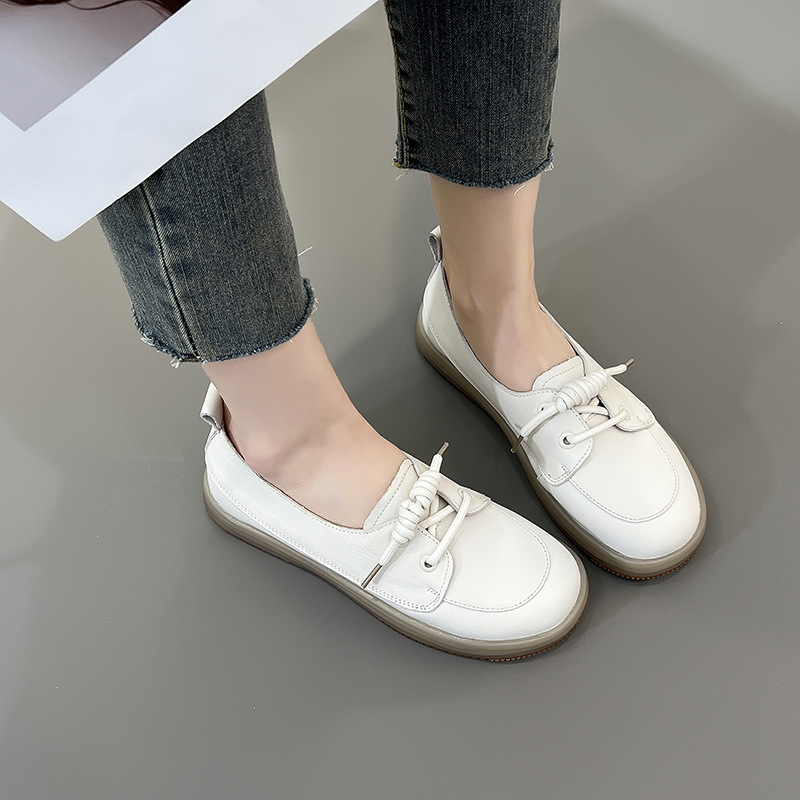 Head layer cowhide soft bottom soft surface shallow mouth single shoes maternity breathable hollow casual shoes 2024 jelly bottom small white shoes fe