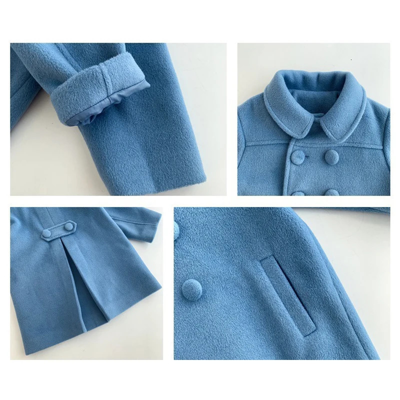 Winter Children Wool Blends Coat Korean Version Baby Girls Mid-length Style CLIP Cotton Thicken Double Breasted Outerwear 241028