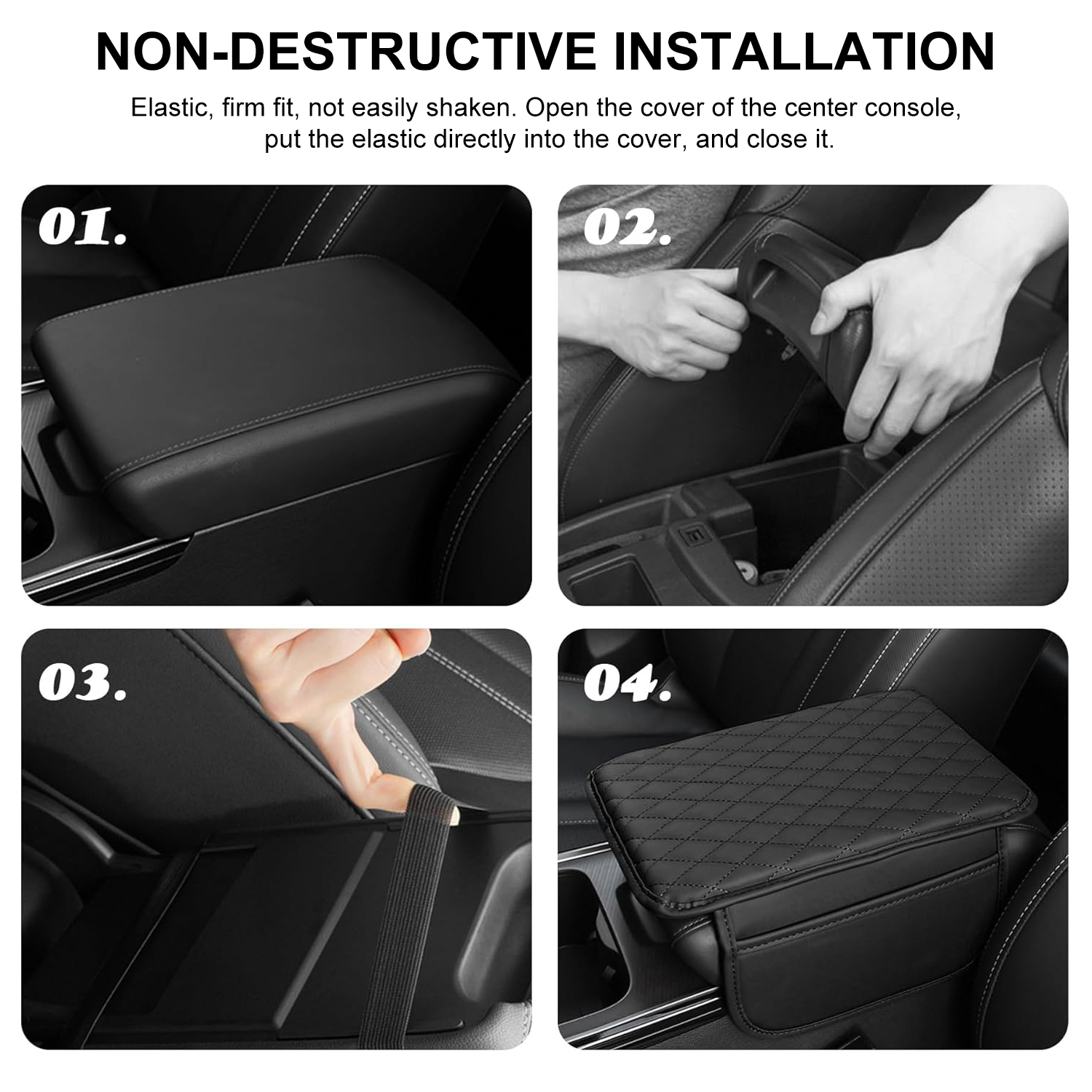 Upgraded Center Console Cover Microfiber Leather Cover Cushion with 2 Bags Universal Armrest Storage Box Car Interior Accessories