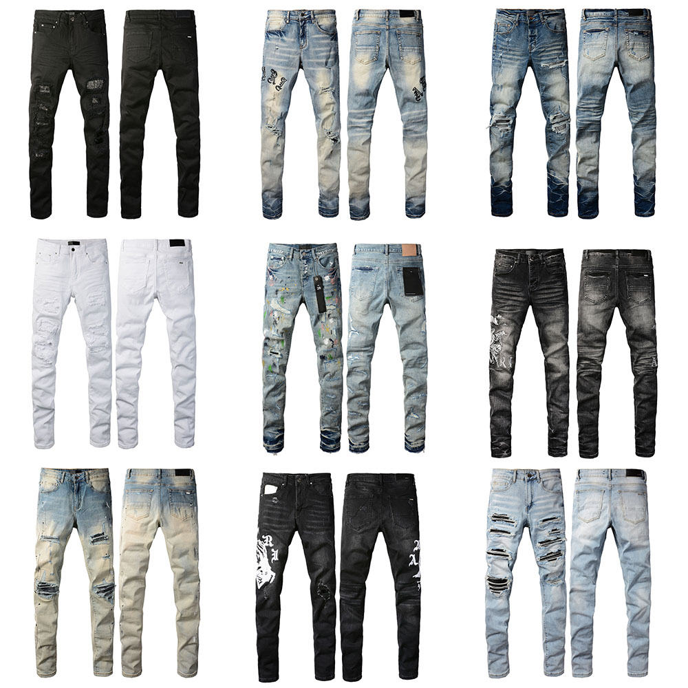 Luxury Designer Jeans Distressed Fashion Straight Men's Biker Hole Stretch Denim Casual Jean Designer Men Skinny Pants Elasticity Male Ripped Trousers Man Jeans