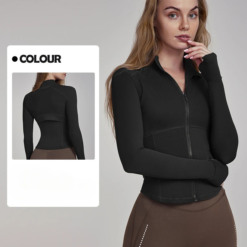 Womens yoga sports jacket zipper womens running and fiess clothing with thumb hole 241028
