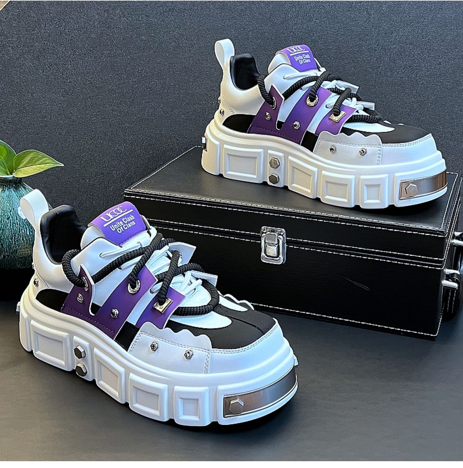 Punk NEW Style 2024 Women Lace-up heel height Platform Shoes Gothic Ankle Rock Boots Metal Decor Woman Sneakers
