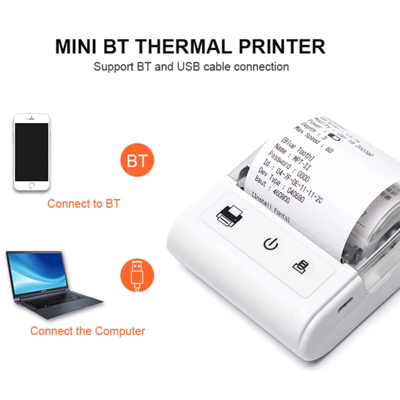 Mini portable printer Bluetooth thermal printer suitable for mobile phones IOS Android computers USB 58MM portable mini thermal printer Impresara 2410