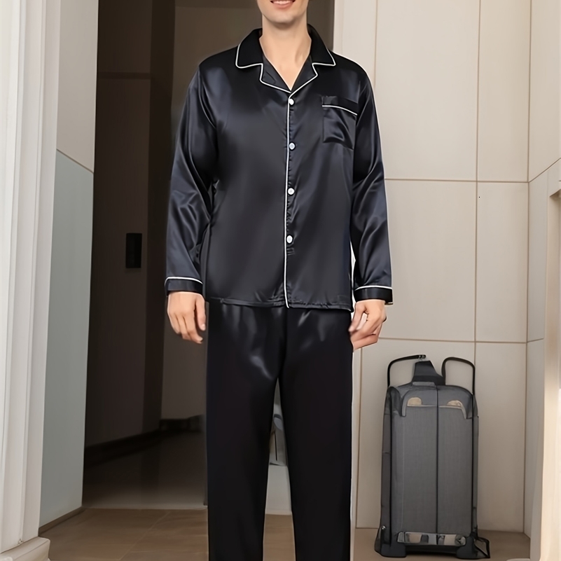Men Pajamas Set Silk Satin Sleepwear For Man Shirt Long Sleeve Pijama Male Winter Sleeping Home Night Wear Big Size Loungewear y241017