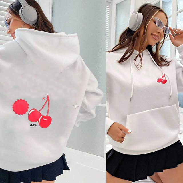Women's Hoodies Cherry Print Women Fleece Sweatshirt Casual Hoody Vintage Pullovers Loose Jogger Hoodie Unisex