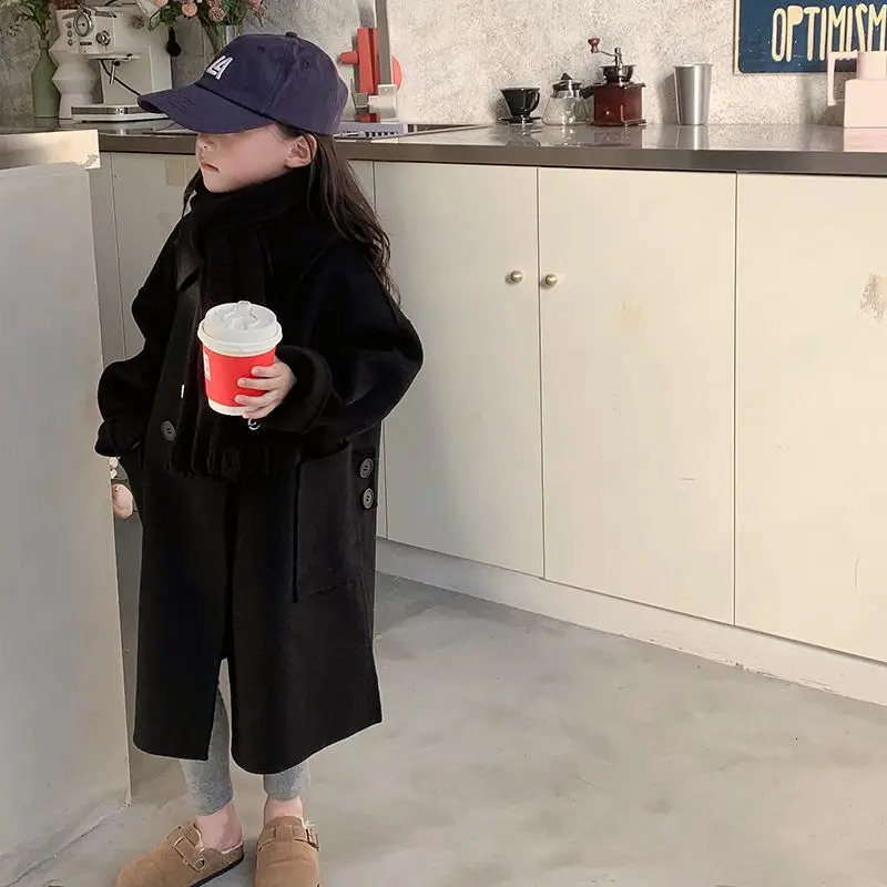 Teenage Girls Cotton Padded Thick Woolen Outerwear Jacket Kids Winter Cute Long Coat Teenager Girls Fashion 2-12 Clothes S44 241028