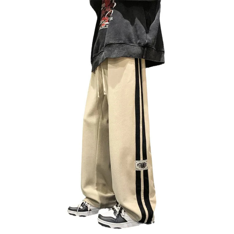 American Retro Side Striped Pants Corduroy Mens Casual Street Harem Trouser Y2K Jogger Bag Straight Sports Pants 241028