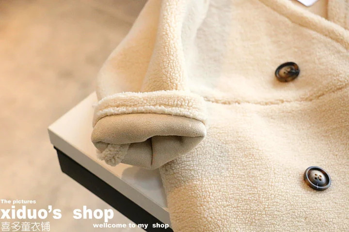 Childrens Outerwear Jacket Fall Winter Girls Double-Row Button Lamb Velvet Mid-Long Overcoat Kids Beige Trench Coat BX482 241028