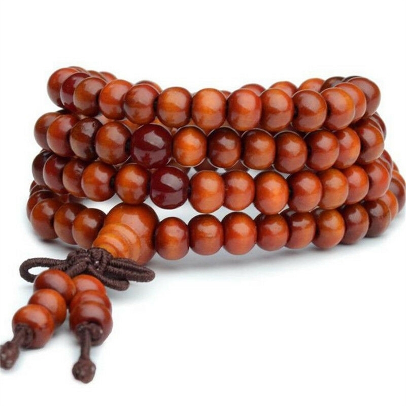 8mm Buddhist Natural Sandalwood Buddha Meditation Wood Prayer Bead Mala Bracelet Women Men 108 Beads Bangles Hanging Decoration 241028