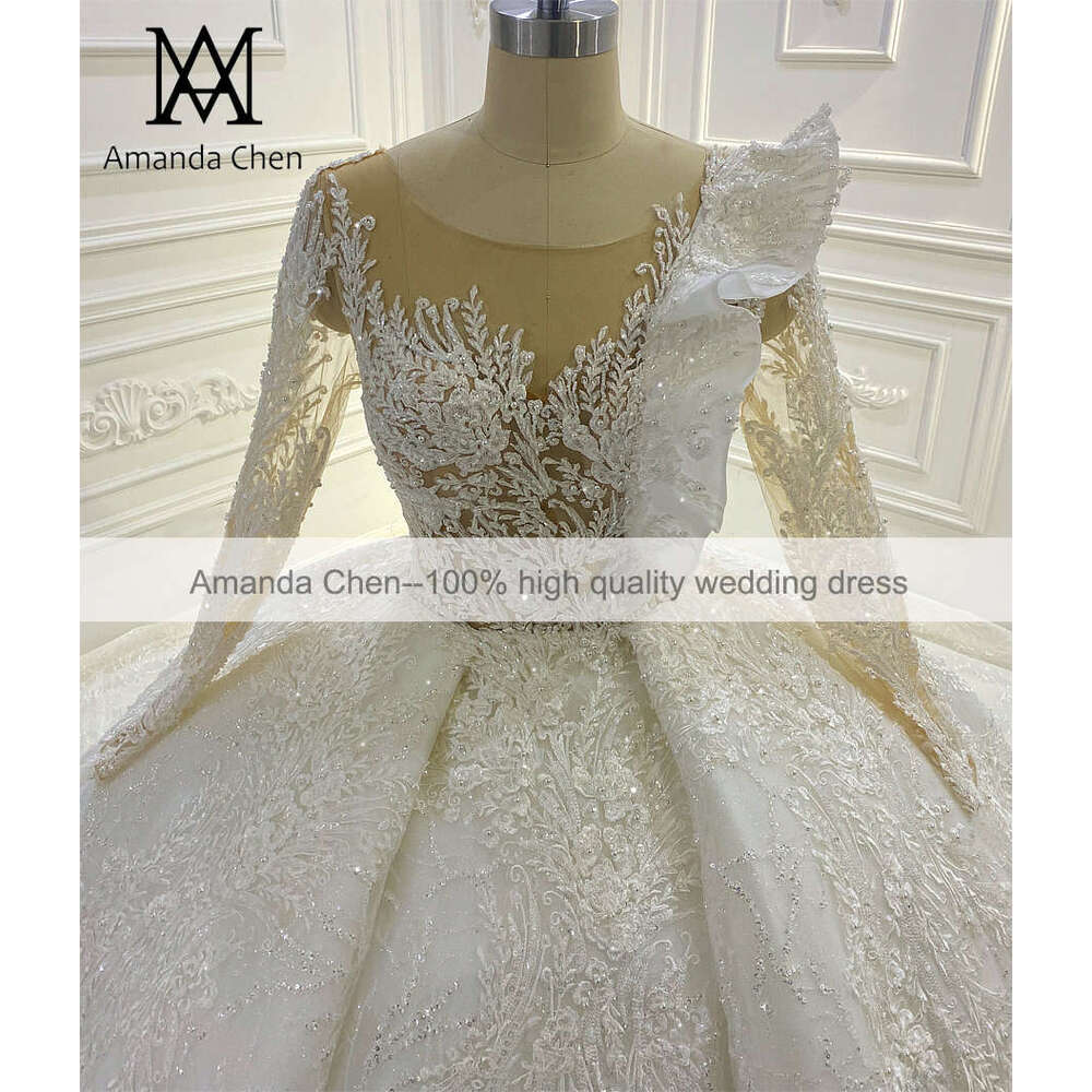 New Design Long Sleeve Lace Appliqued See Through Wedding Dress