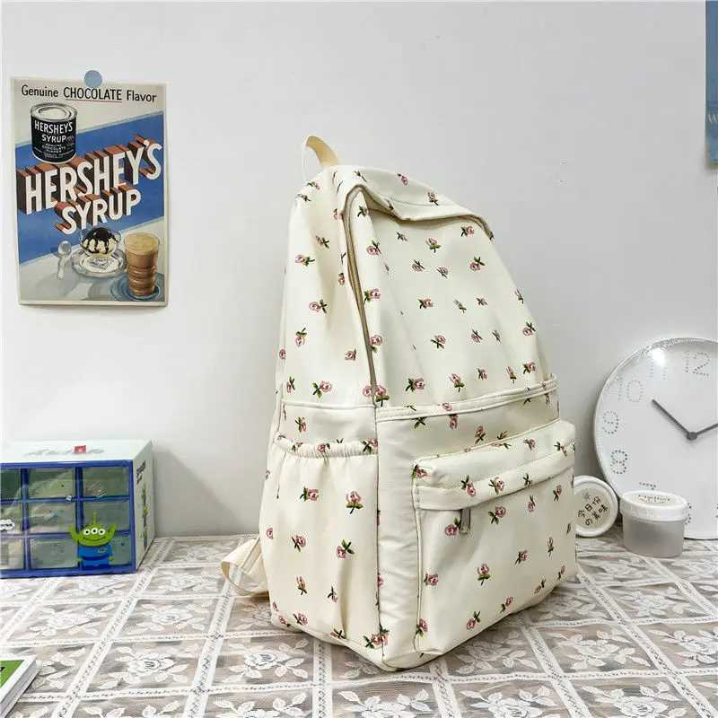 CMM Korean Floral Backpack Wateproof Nylon Flower School Bags Teenage Girls Book Pack Rucksack High Travel 241029
