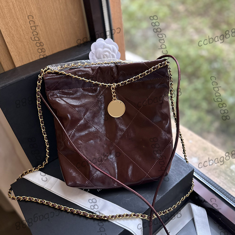 Womens 22 Mini Shopping Crossbody Shoulder Bags With Coin Charm Round Strap Handbags Silver/Gold Chain Purse 3 Colors Pocket Luxury Designer Sacoche Pocket 20cm