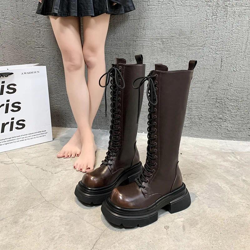 Boots Platform Winter High For Women Fashion Slip On Long Female Elegant Thick Bottom Women's Knight Botties