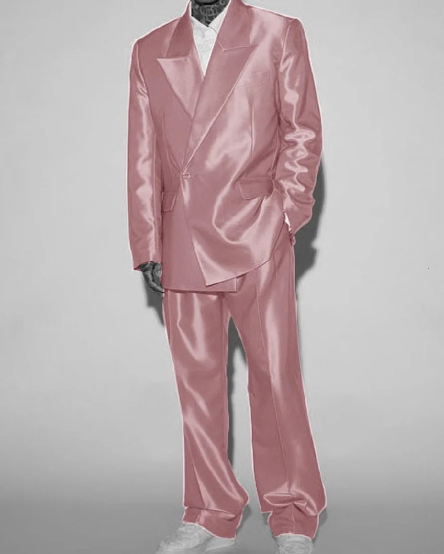 Mens satin double layered two-piece elegant mens wedding fashion set ball dress 2024 full set mens formal set 241028