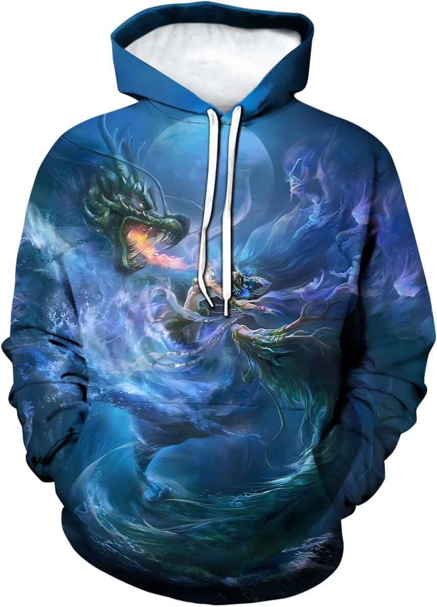 Hoodie for Mens Womens cool Traditional Chinese Dragon Hoodie Mythology Animal Theme Sweatshirts Graphic Fashion and leisure
