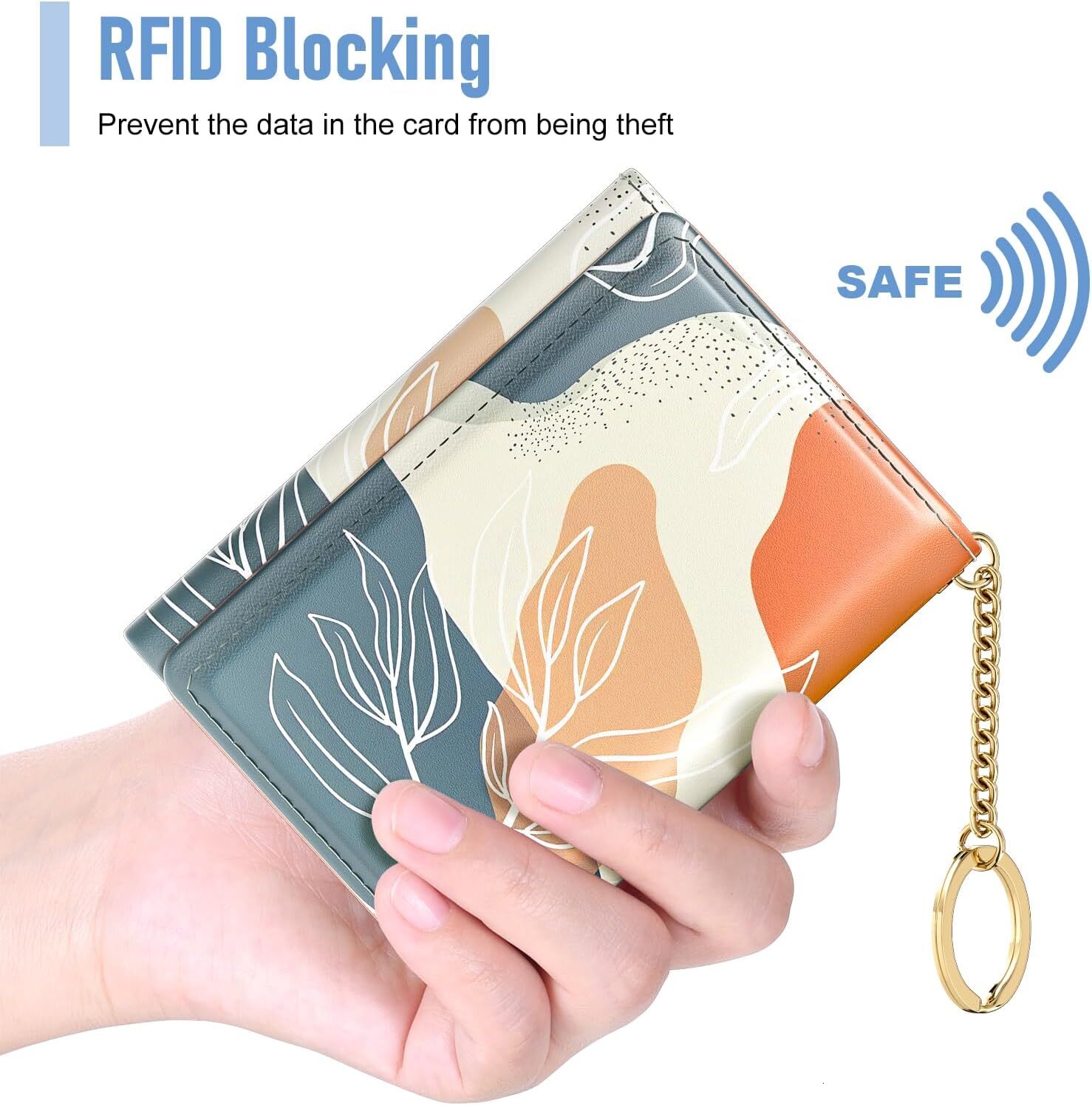 Rouidr ladies' small ultra-thin RFID wallet, three fold leather hand-held storage bag, cute front wallet with 7 slots, ID card insertion pocket a