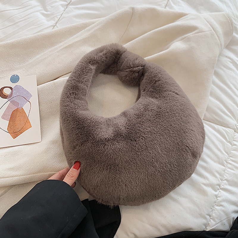 High appearance plush small female internet celebrity style, bag, hand-held fluffy cloud dumpling bag