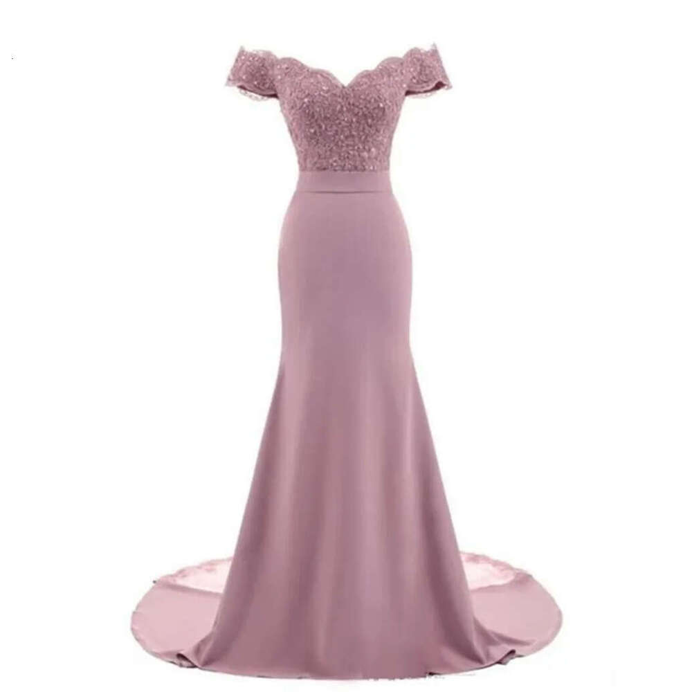 Dusty Rose Pink Bridesmaid Dresses Mermaid ral Lace Applique Beaded V Neck Wedding Guest Evening Gowns Off Shoulder Maid of Honor Dress
