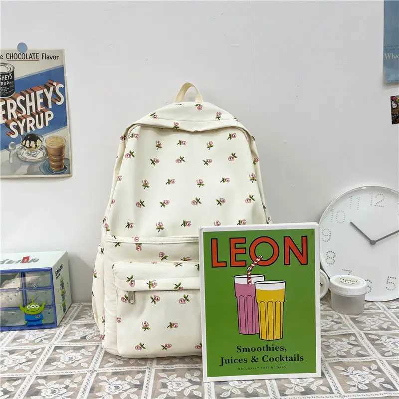 CMM Korean Floral Backpack Wateproof Nylon Flower School Bags Teenage Girls Book Pack Rucksack High Travel 241029