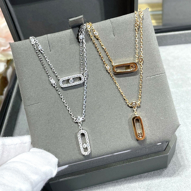 S925 silver designer necklace messikai double layer diamond necklace sliding K gold necklace custom pendant move choker light luxury high end collarbone chain
