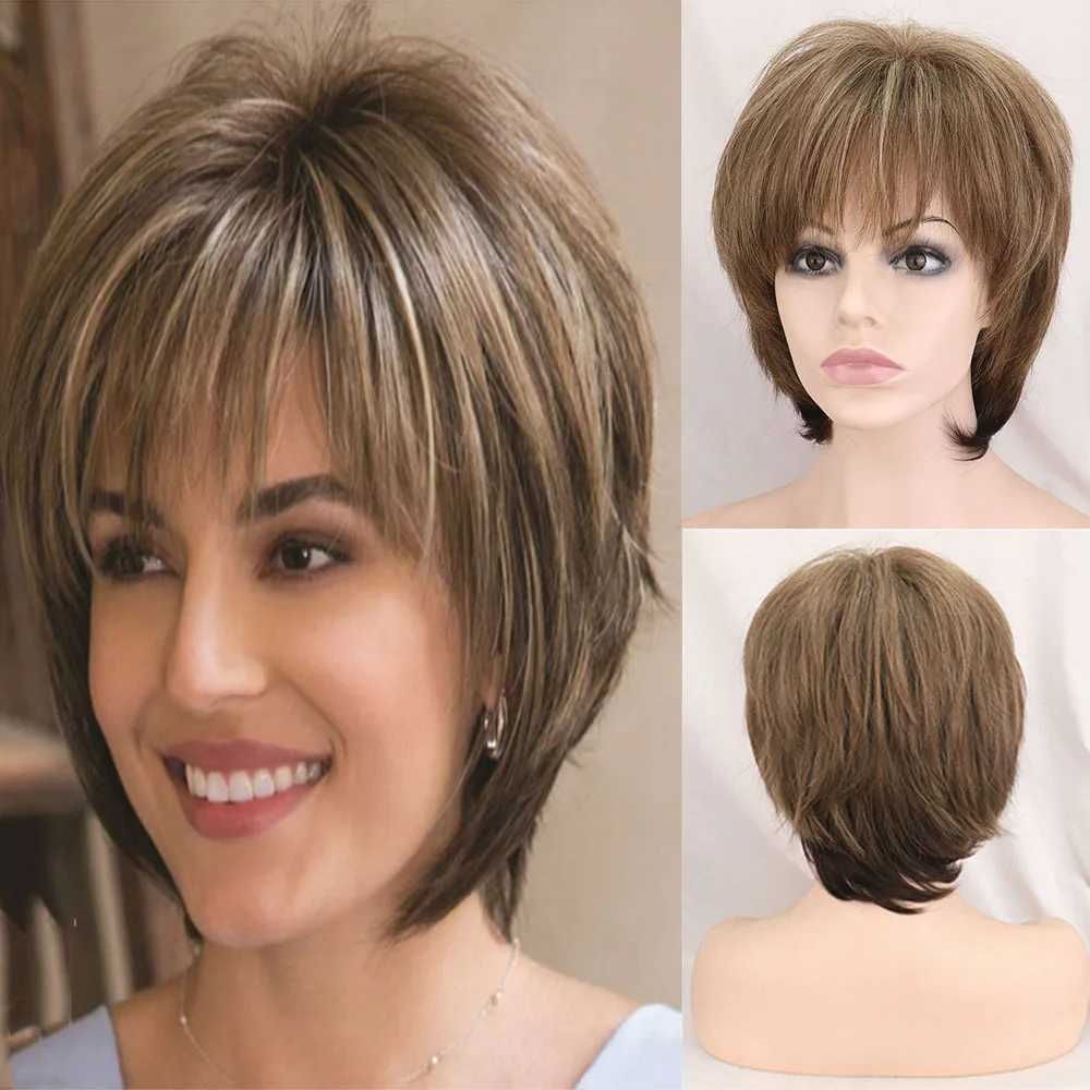 New Arrival WHISSICAL W synthetic womens mixed blonde brown short wig natural hair wig heat-resistant womens hair wig Z241028