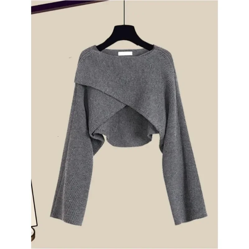 Winter 3 Piece Sets Womens Outfit Office Ladies Elegant Irregular Knitted Sweater Shirt Wide Leg Pants Set Women Clothing N434 241028