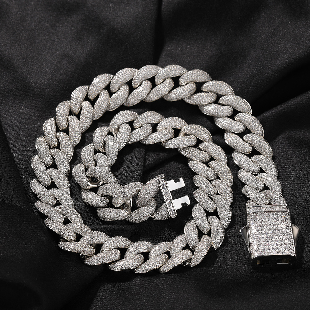 Hip Hop Heavy Duty 18mm Cuban Link Necklace 5A Cubic Zirconia Spring Clasp 18k Gold Plate Jewelry