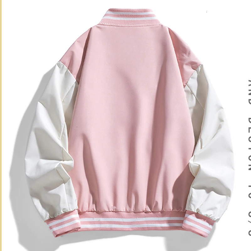 Pink womens bomber jacket autumn and winter fashion baseball uniform oversized jacket student couple Harajuku loose street jacket 241028