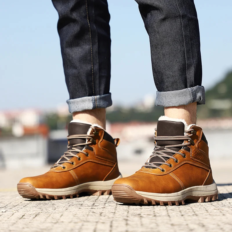 Winter Men Martin Boots Plush Warm Snow Waterproof Outdoor Short Leather Ankle Shoes Big Size 3848 241028