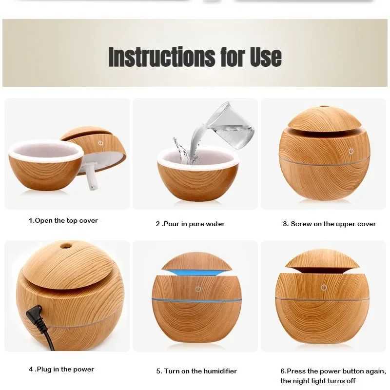 2024 New Wood Grain Vase Humidifier USB Car Close His Colorful Luminous Super Silent Humidifier Holiday Gift for Friends Y241104