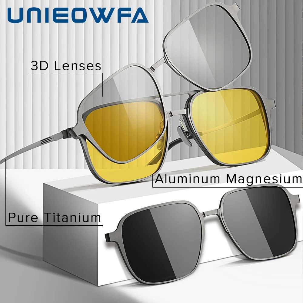 4-in-1 Night Vision 3D Magnetic Clip Sunglasses for Men Pure Titanium Polarization Myopia Prescription Optical Sunglasses for Men W241028