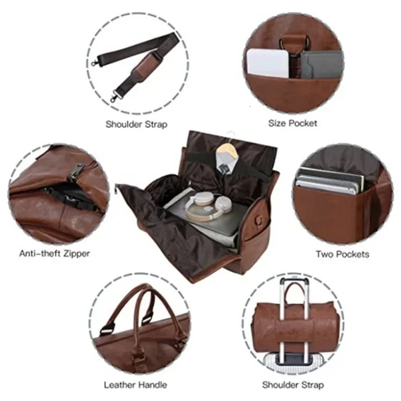 Garment Bag For Travel Convertible Carry On Garment Duffel PU Bag For Men Waterproof Large Bag 2 In 1 Suit Dress Business Travel 241028