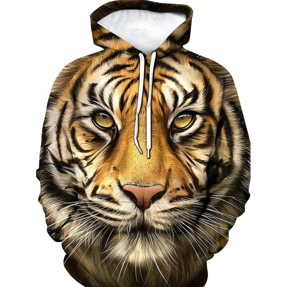Men's and women's hoodie trend Tiger men's hoodie 3D full print fierce tiger fashion sweater soft loose autumn spring Harajuku sweatshi