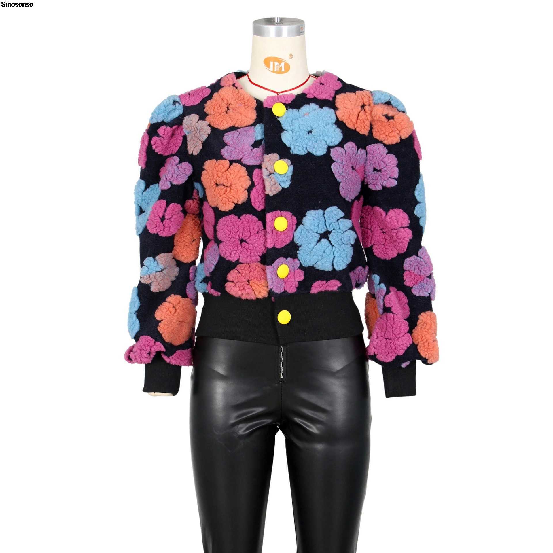 Women's Jackets Womens Cropped Floral Print Jacket Long Slve Flce Warm Bomber Jacket Lightweight Button Down Daily Wear Outerwear Coats Y241029X2