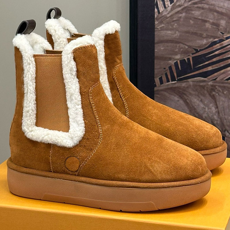 Aspen Chelsea Ankle Boot designer winter short boot luxury womens ski boots fur integrated warm boots elastic side panel anti slip rubber sole boots shoe