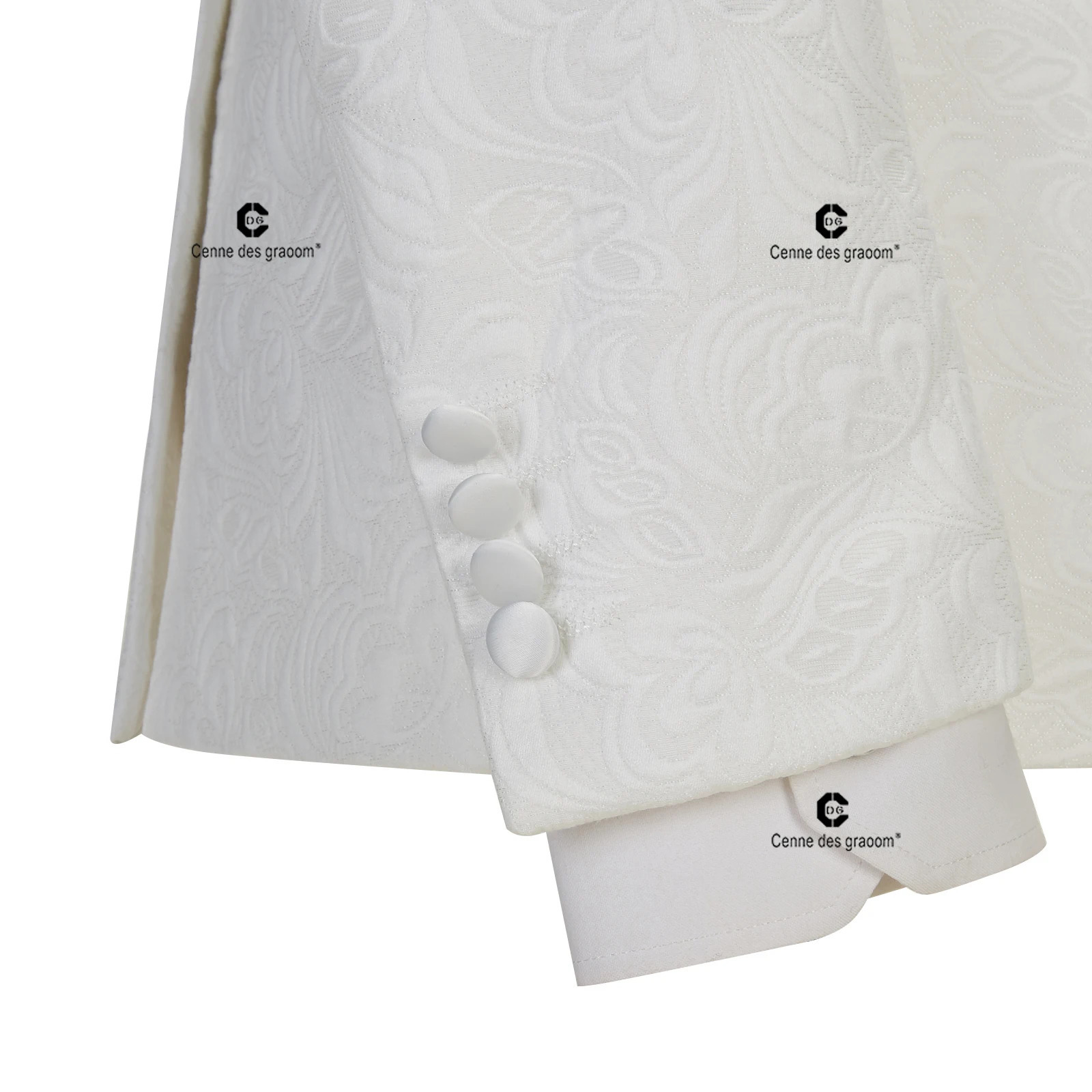 Cenne Des Graoom Mens Wedding Set Ivory Paisley Jacket Evening Dress Black Pants Satin Striped Slimming Shawl Collar 241028