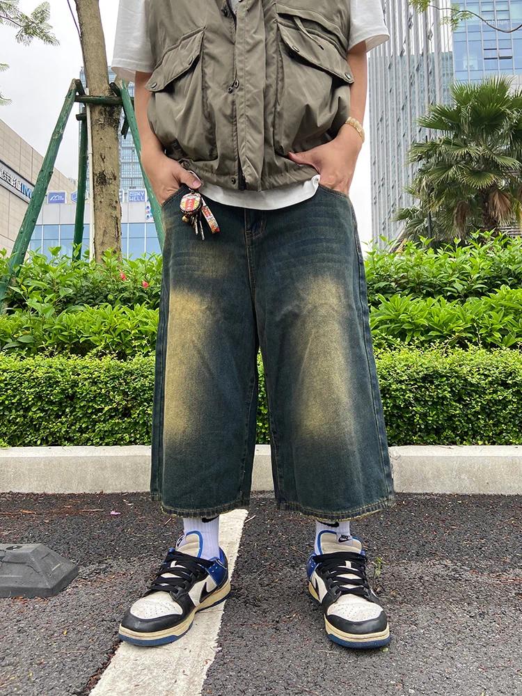 2025 S Fashion Designer Men S Jeans Streetwear Style Mid Long Vintage High Waist Korean Women S Y K Wide Leg Shorts Baggy Washed Grunge Denim