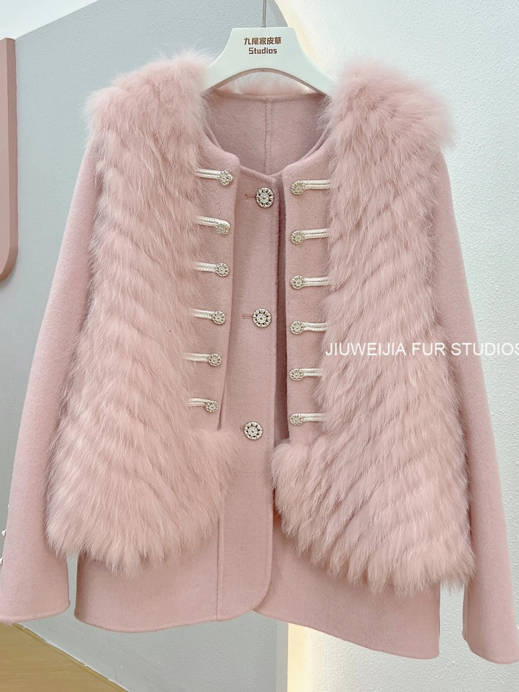Baroque style double-sided wool and cashmere coat two-piece set autumn and winter womens vest fox fur coat three piece set 241028