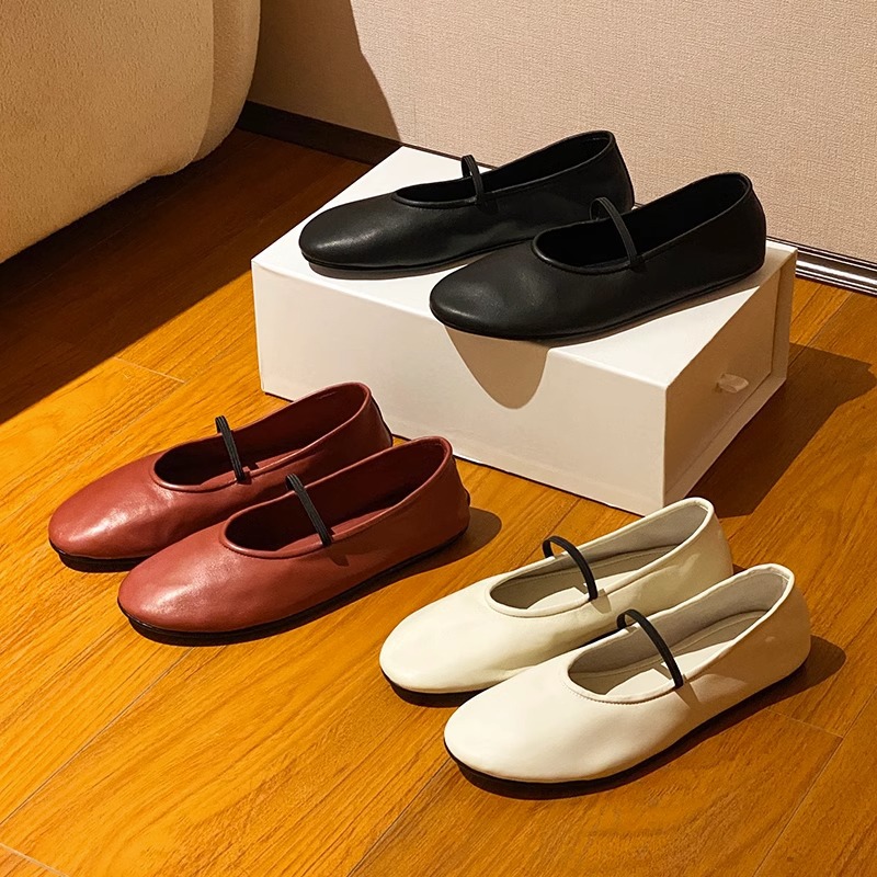 Casual Shoes Brand Genuine Leather Real Flats Women Black Chic Elastic Strap Mary Jane High Quality