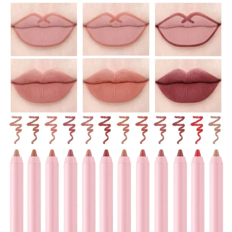 Lip Liner Pen Waterproof Matte 12 Color Outline Lip Shape Lip Plumper Lipstick Pencil Lasting Non-fading Velvet Lip-Liner Makeup 241028