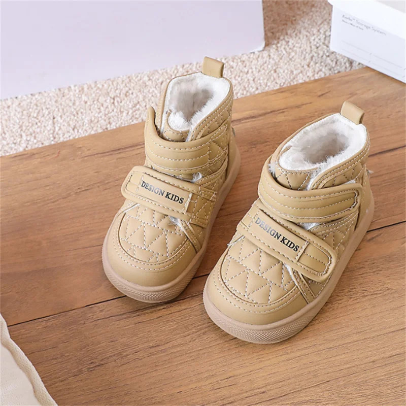 Winter Baby Boots Leather Double Hook Loop Toddler Kids Shoes Warm Plush Non-slip Fashion Little Boys Girls Snow Boots 241028