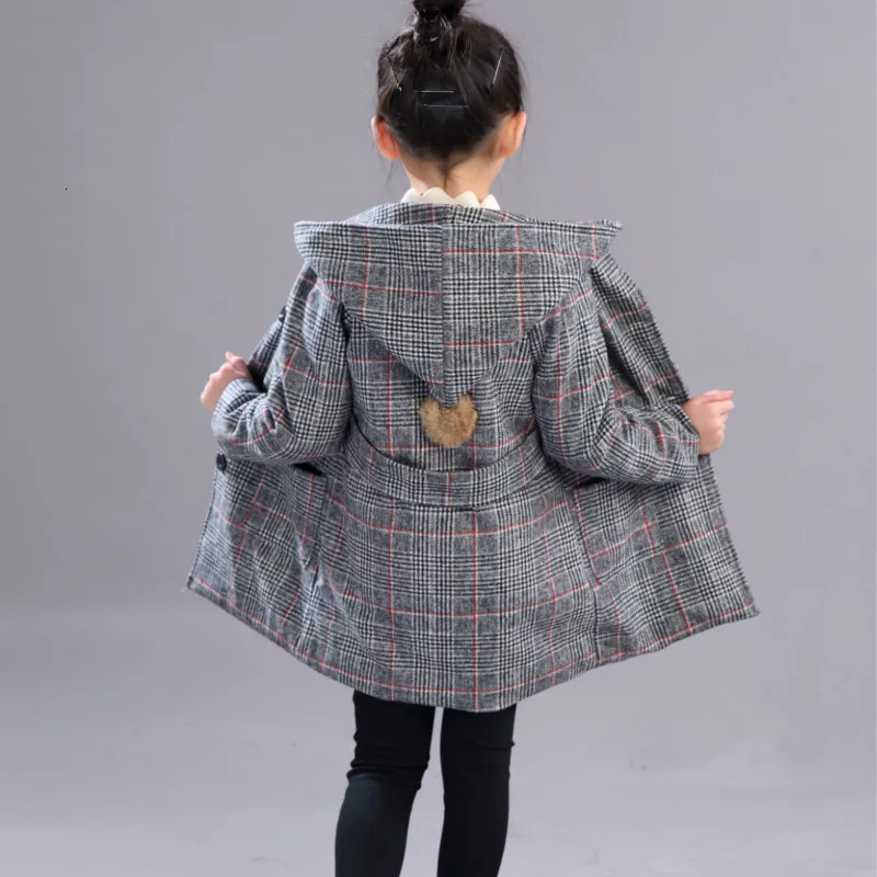 Girls Long Woolen Coat Fall Winter Childrens Clothing Baby Kids Cute Hooded Jacket 2-13 Years Old Thick Clothes Outerwear X236 241028