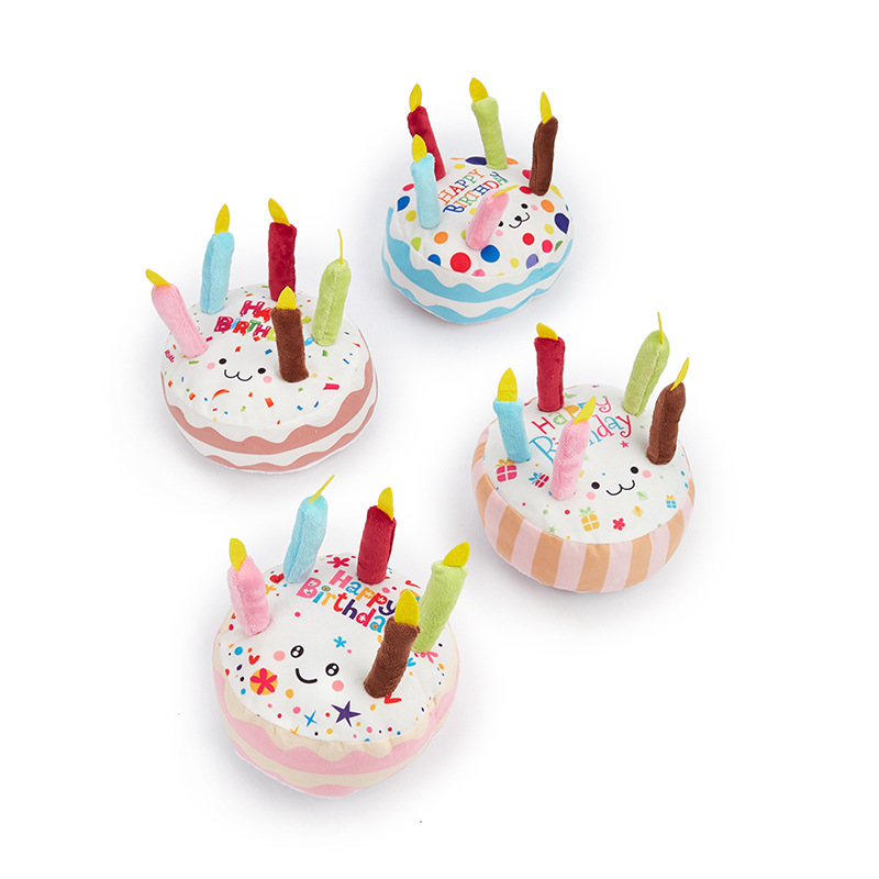 Multipet Plush 6.89-Inch Musical Birthday Cake Dog Toy Pets Birthday Payty Toys