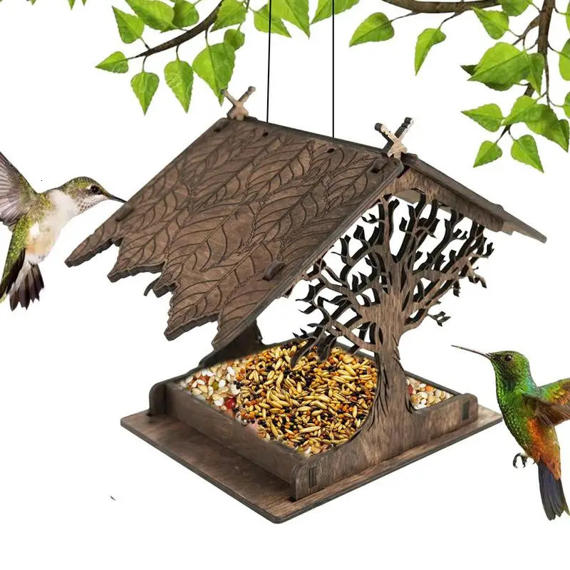 Wooden hanging bird feeder cabin hanging bird house hanging bird feeder outdoor attraction Bluebird super large bird feeder 241028