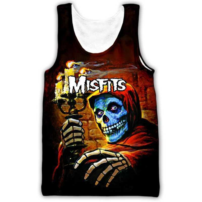 New Misfits Rock Band Tank Tops Skull 3D Print Strtwear Mens Oversized Slveless Tank Top Bodybuilding Gym Vest Man ClothingC241029