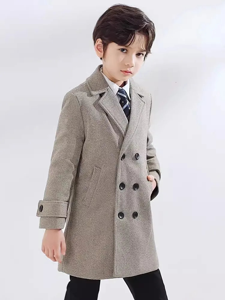 Boys Girls Winter Thick Warm Wool Coat Children Windproof Outdoor Long Jacket Kids Formal Birthday Party Pography Woolen Coat 241028