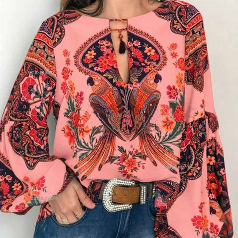2020 Summer S-5XL Women Bohemian Clothing Blouse Shirt Vintage Floral Print Tops Ladies Blouses Blusa Feminina Plus size V-Neck Clothes